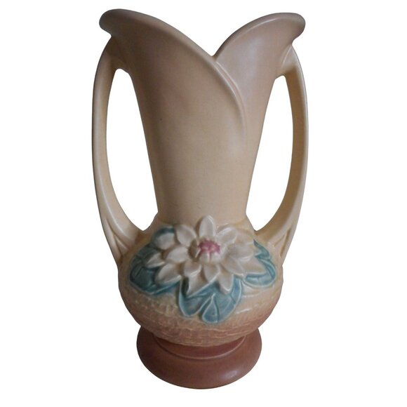 Vtg Hull Art Pottery 1940s WATER LILY Hull USA L-10-9 1/2" double handle Vase #2 - Picture 3 of 6